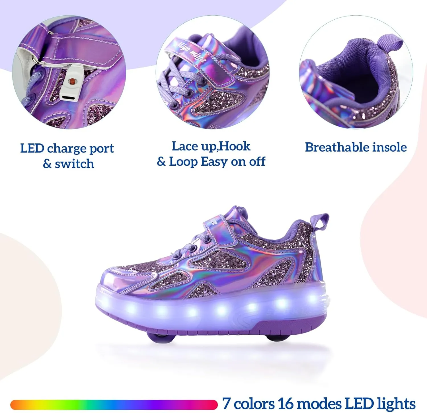 Roller Shoes Girls Sneakers USB Rechargeable 2 Wheels Shoes Roller Skates for Beginner Trainers Shoe 16 Modes LED Light Up Flash Sneaker for Unisex Kids Boys Stylish Footwear