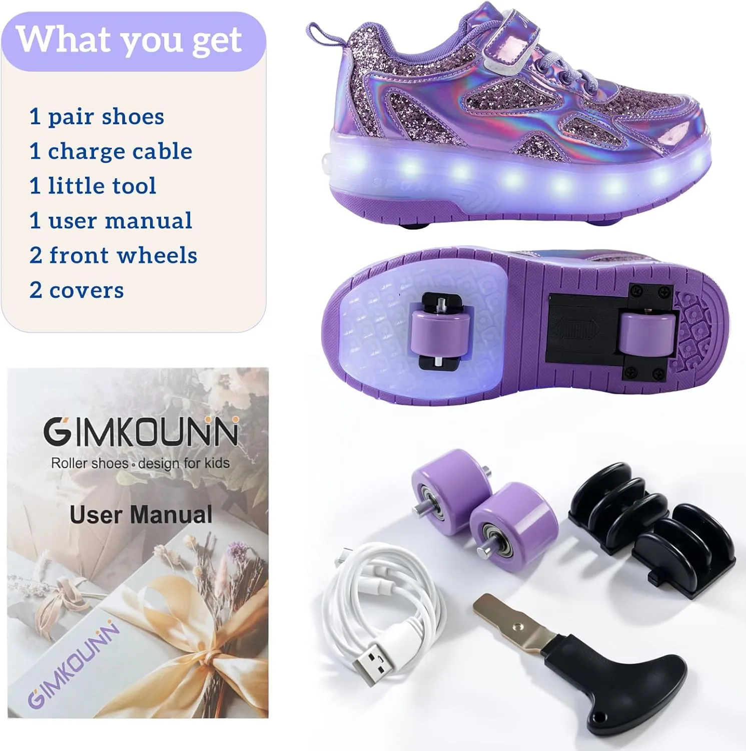 Roller Shoes Girls Sneakers USB Rechargeable 2 Wheels Shoes Roller Skates for Beginner Trainers Shoe 16 Modes LED Light Up Flash Sneaker for Unisex Kids Boys Stylish Footwear
