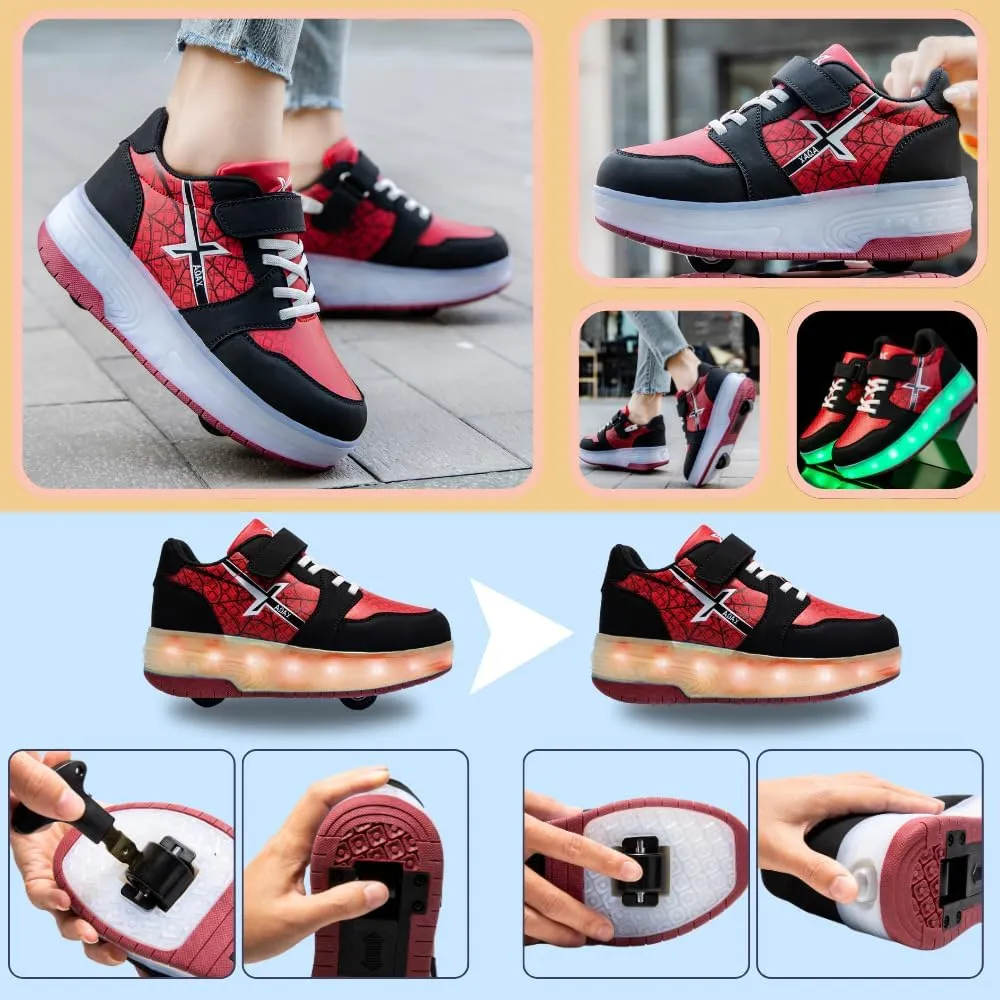 Roller Skate Shoes for Kids - Wheels with USB Charging Led Light Up, Shiny Sneakers for Boys & Girls - Perfect for Christmas & Birthday