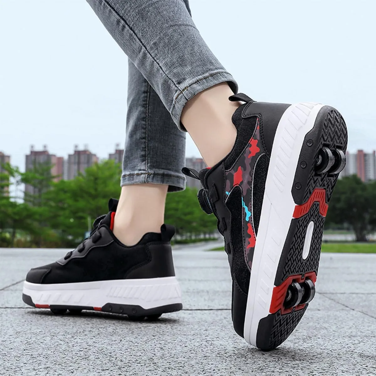 Roller Skate Shoes with 4 Detachable Wheels, Kids Skateboarding Shoe Slip in Raller Sneakers for Girls Boys Birthday Thanksgiving Christmas Day