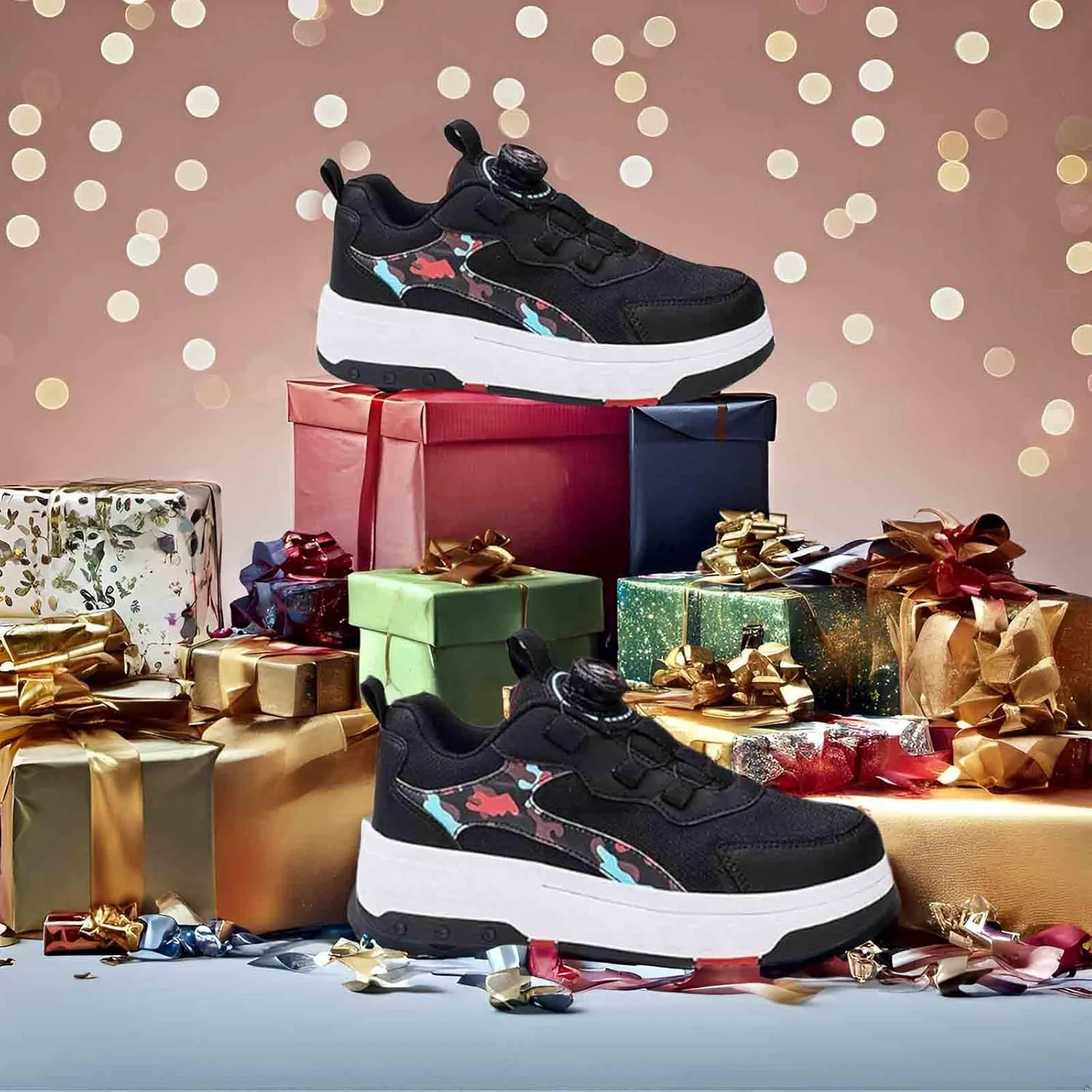 Roller Skate Shoes with 4 Detachable Wheels, Kids Skateboarding Shoe Slip in Raller Sneakers for Girls Boys Birthday Thanksgiving Christmas Day