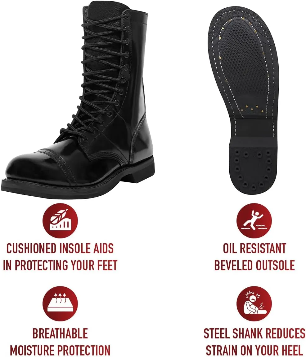 Rothco Leather Jump Boots - 10 Inch - High-Ankle Support and Impact Absorption