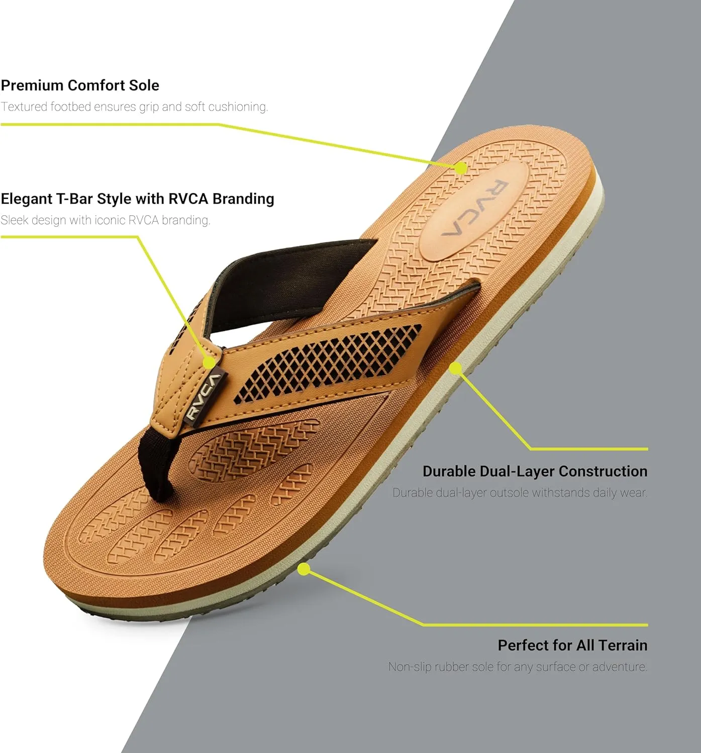 RVCA Perforated T-Bar Sandals - Breathable, Cushioned, and Durable Footwear
