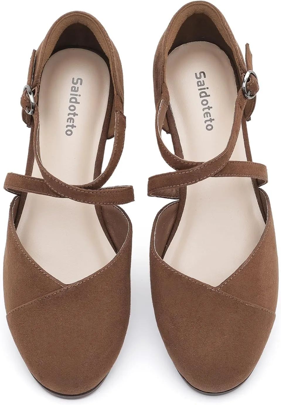 Saidoteto Women's Ankle Strap Flats - Comfortable Round Toe Dress Shoes with Adjustable Buckle, Criss-Cross Design for Work, Wedding, Office & Casual