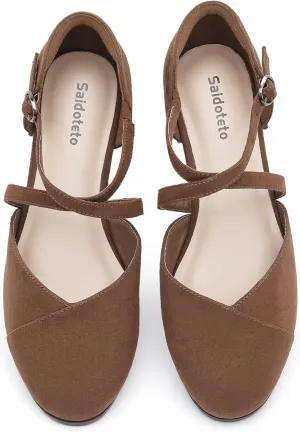 Saidoteto Women's Ankle Strap Flats - Comfortable Round Toe Dress Shoes with Adjustable Buckle, Criss-Cross Design for Work, Wedding, Office & Casual