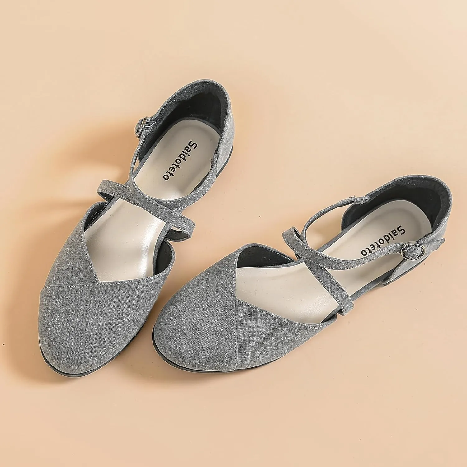 Saidoteto Women's Ankle Strap Flats - Comfortable Round Toe Dress Shoes with Adjustable Buckle, Criss-Cross Design for Work, Wedding, Office & Casual