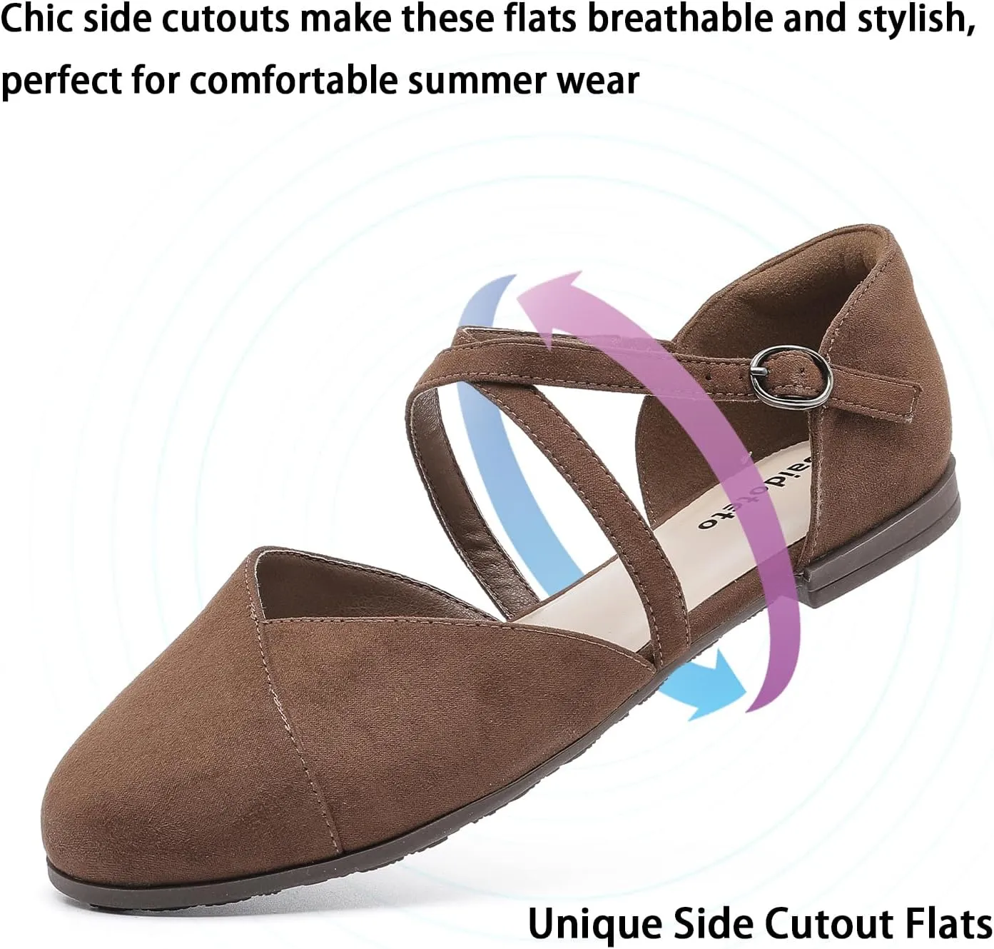 Saidoteto Women's Ankle Strap Flats - Comfortable Round Toe Dress Shoes with Adjustable Buckle, Criss-Cross Design for Work, Wedding, Office & Casual