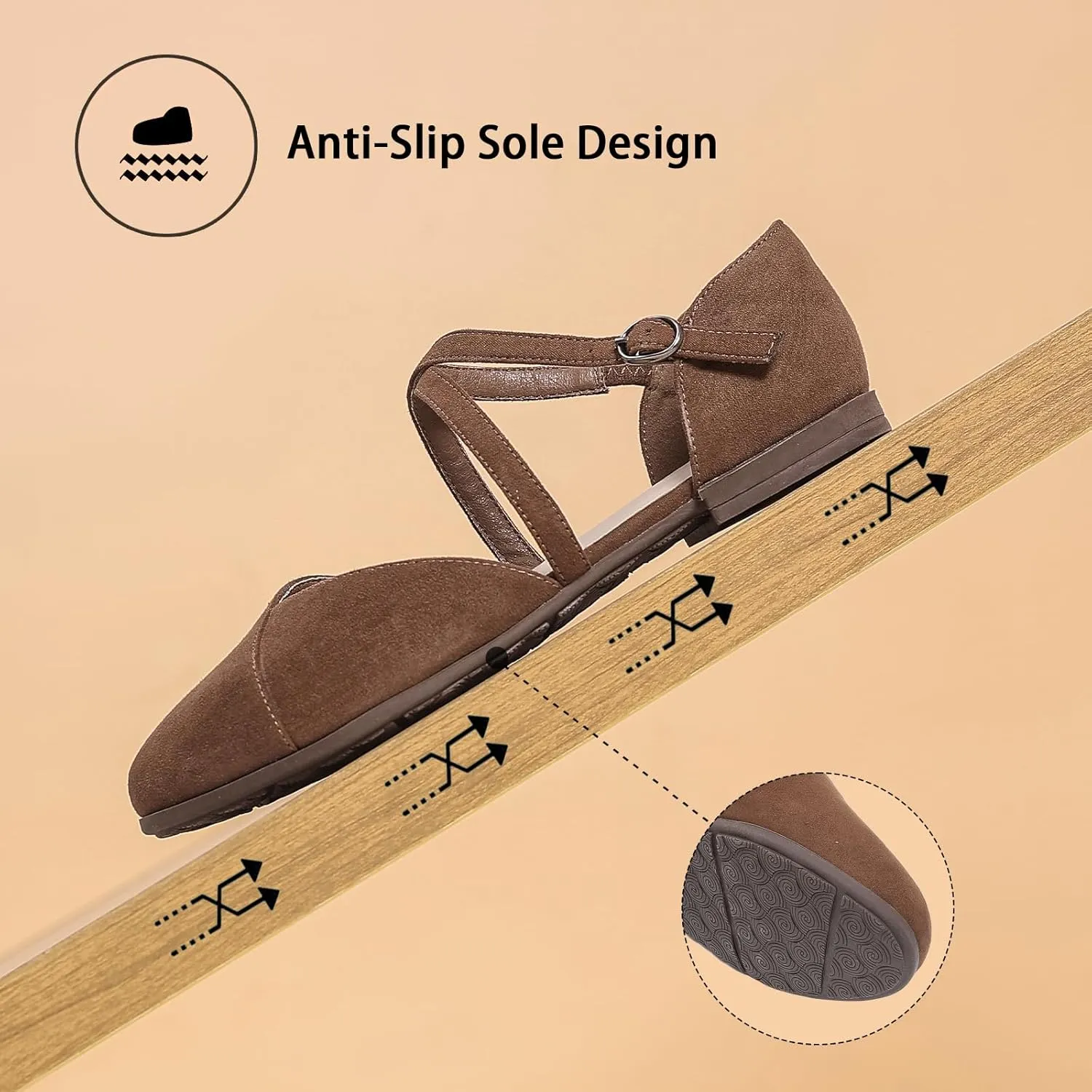 Saidoteto Women's Ankle Strap Flats - Comfortable Round Toe Dress Shoes with Adjustable Buckle, Criss-Cross Design for Work, Wedding, Office & Casual