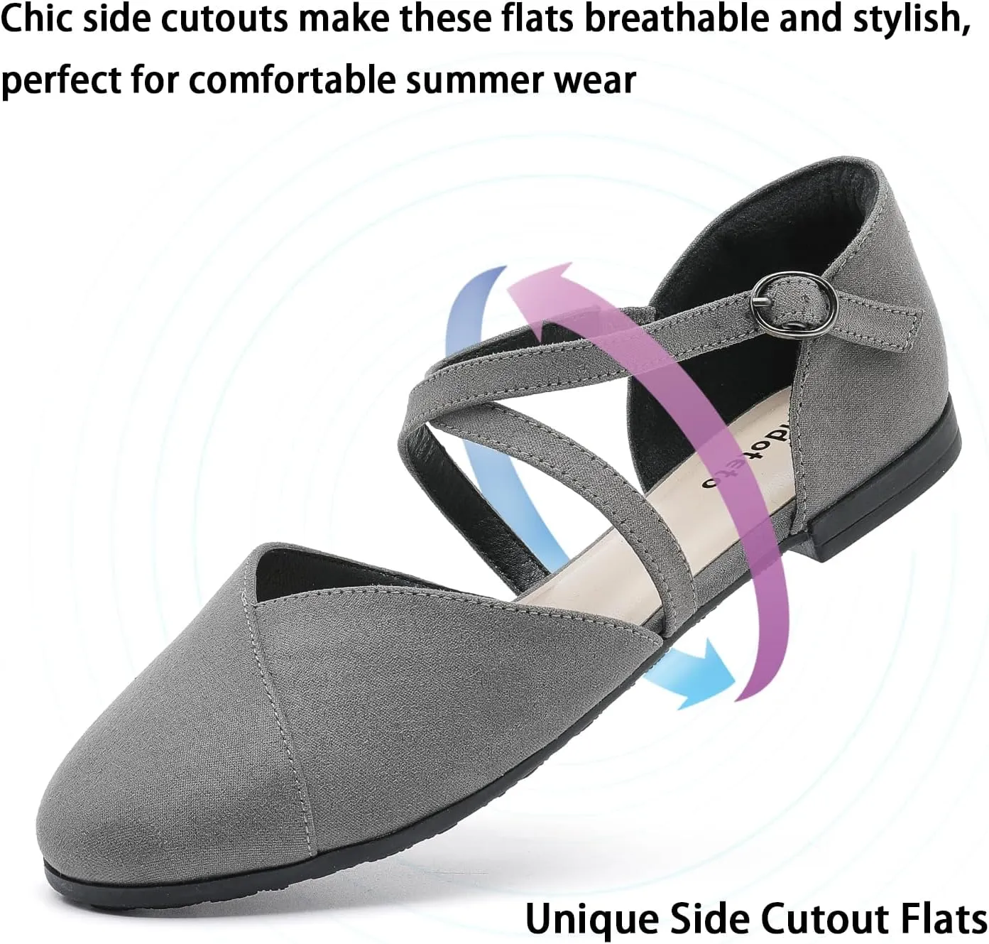 Saidoteto Women's Ankle Strap Flats - Comfortable Round Toe Dress Shoes with Adjustable Buckle, Criss-Cross Design for Work, Wedding, Office & Casual