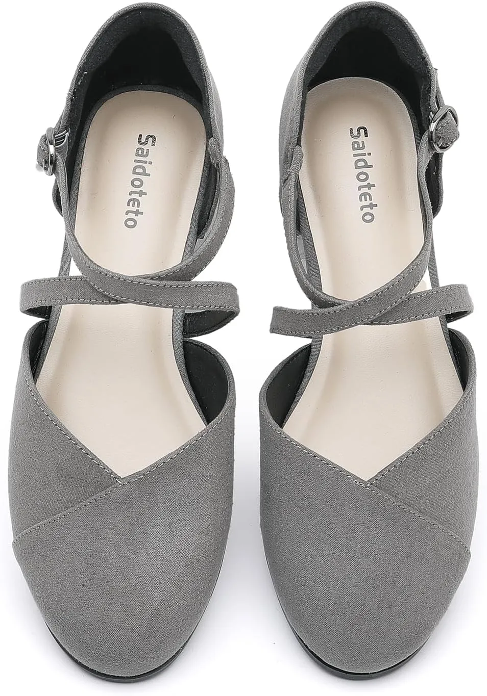 Saidoteto Women's Ankle Strap Flats - Comfortable Round Toe Dress Shoes with Adjustable Buckle, Criss-Cross Design for Work, Wedding, Office & Casual