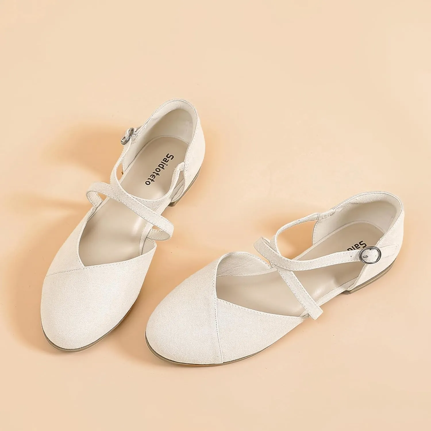 Saidoteto Women's Ankle Strap Flats - Comfortable Round Toe Dress Shoes with Adjustable Buckle, Criss-Cross Design for Work, Wedding, Office & Casual