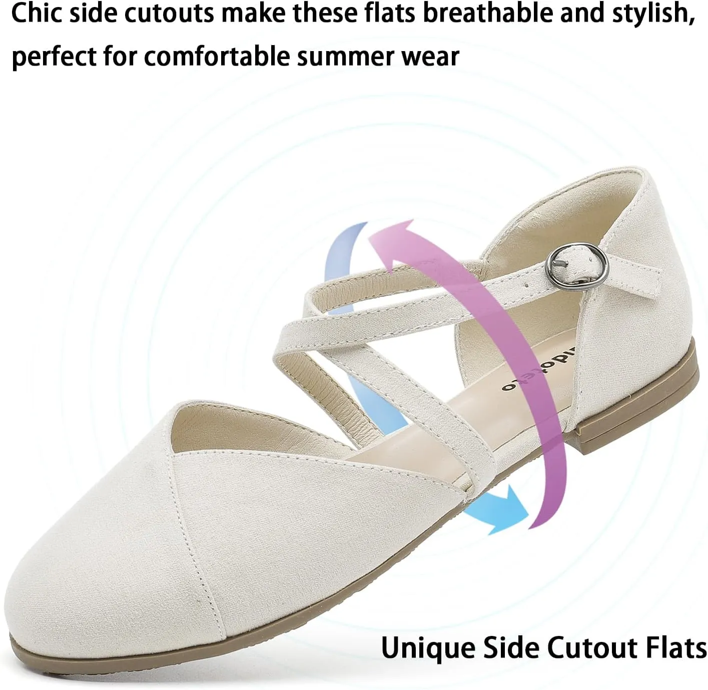 Saidoteto Women's Ankle Strap Flats - Comfortable Round Toe Dress Shoes with Adjustable Buckle, Criss-Cross Design for Work, Wedding, Office & Casual