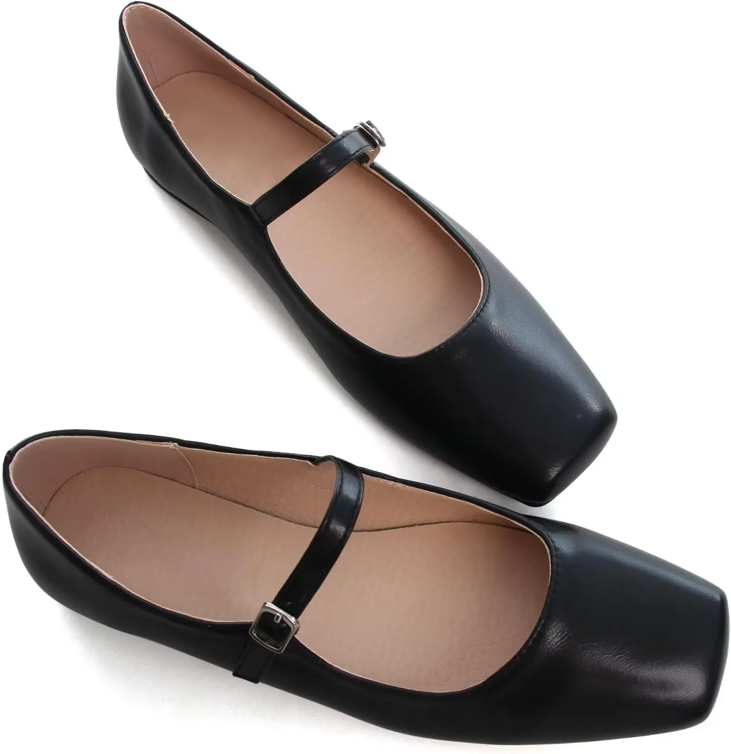 SAILING LU Mary Jane for Women Sqaure Toe Ballet Flats Strappy Low-Heels Stylish Comfortable Flat Shoes Cute Dress Wedding Shoes
