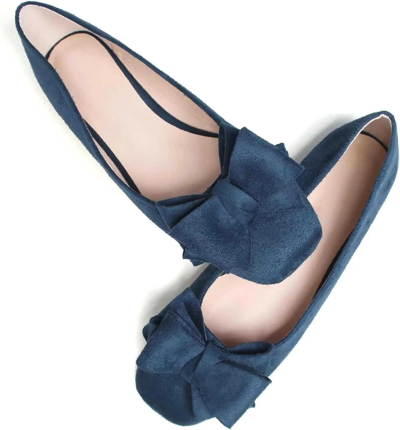 SAILING LU Women's Bow Knot Ballet Flats Square Toe Flat Shoes Suede Dress Shoes Wear to Work Slip On Moccasins