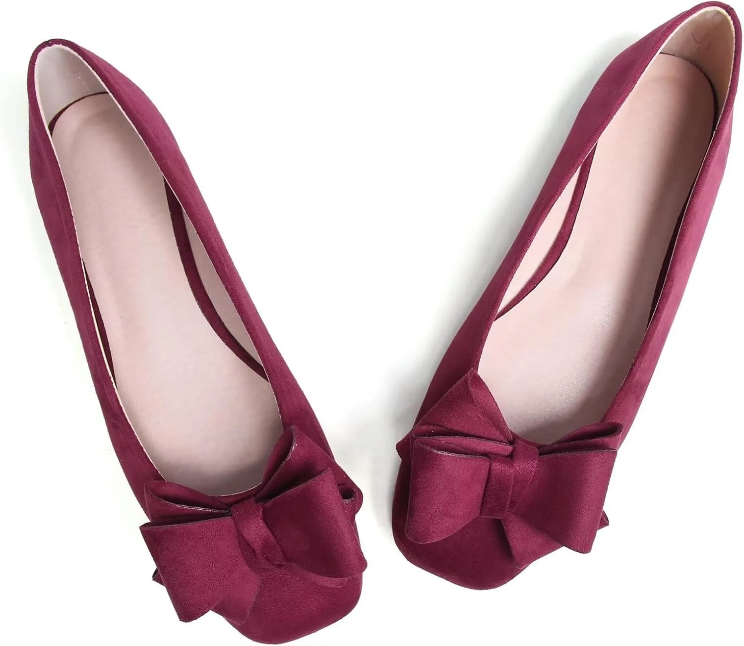 SAILING LU Women's Bow Knot Ballet Flats Square Toe Flat Shoes Suede Dress Shoes Wear to Work Slip On Moccasins