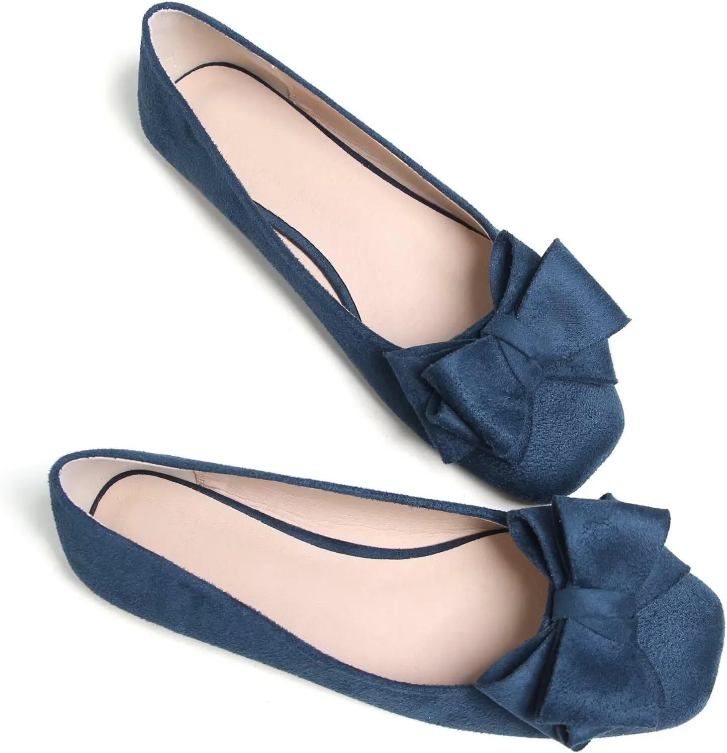SAILING LU Women's Bow Knot Ballet Flats Square Toe Flat Shoes Suede Dress Shoes Wear to Work Slip On Moccasins