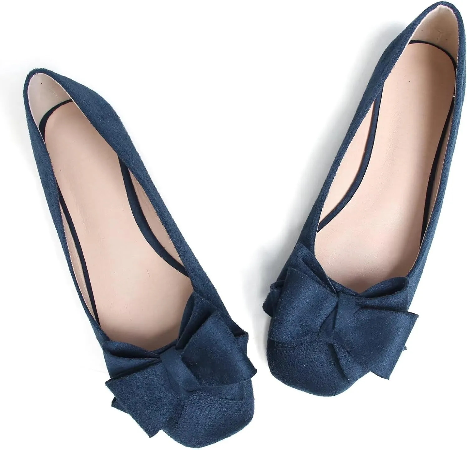 SAILING LU Women's Bow Knot Ballet Flats Square Toe Flat Shoes Suede Dress Shoes Wear to Work Slip On Moccasins