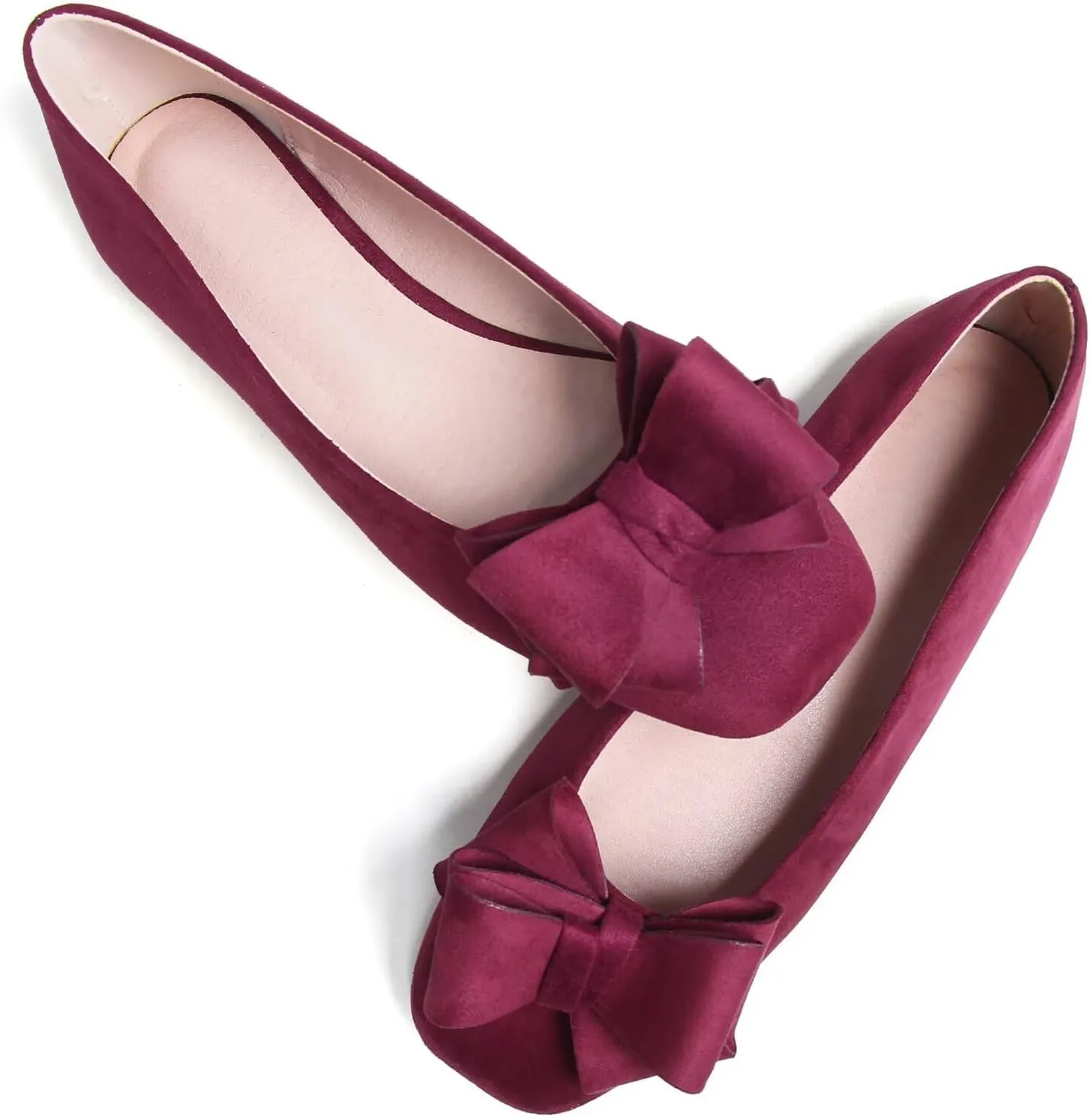 SAILING LU Women's Bow Knot Ballet Flats Square Toe Flat Shoes Suede Dress Shoes Wear to Work Slip On Moccasins
