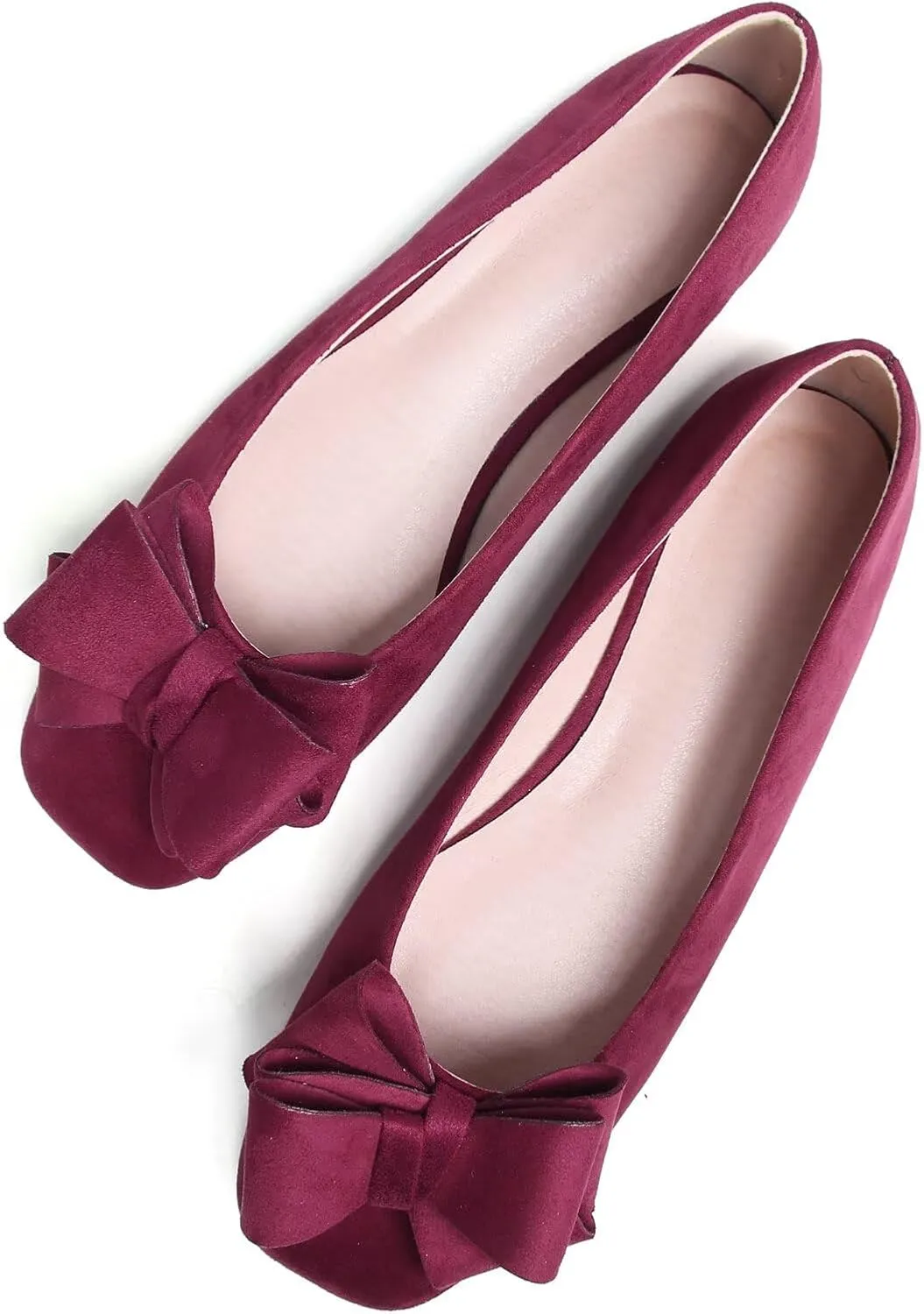 SAILING LU Women's Bow Knot Ballet Flats Square Toe Flat Shoes Suede Dress Shoes Wear to Work Slip On Moccasins