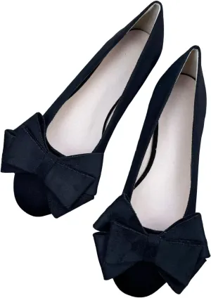 SAILING LU Women's Round Toe Ballerina Shoes Cute Bow Flats Comfortable Soft Suede Slip-ons Solid Color Office Lady Walking Loafers