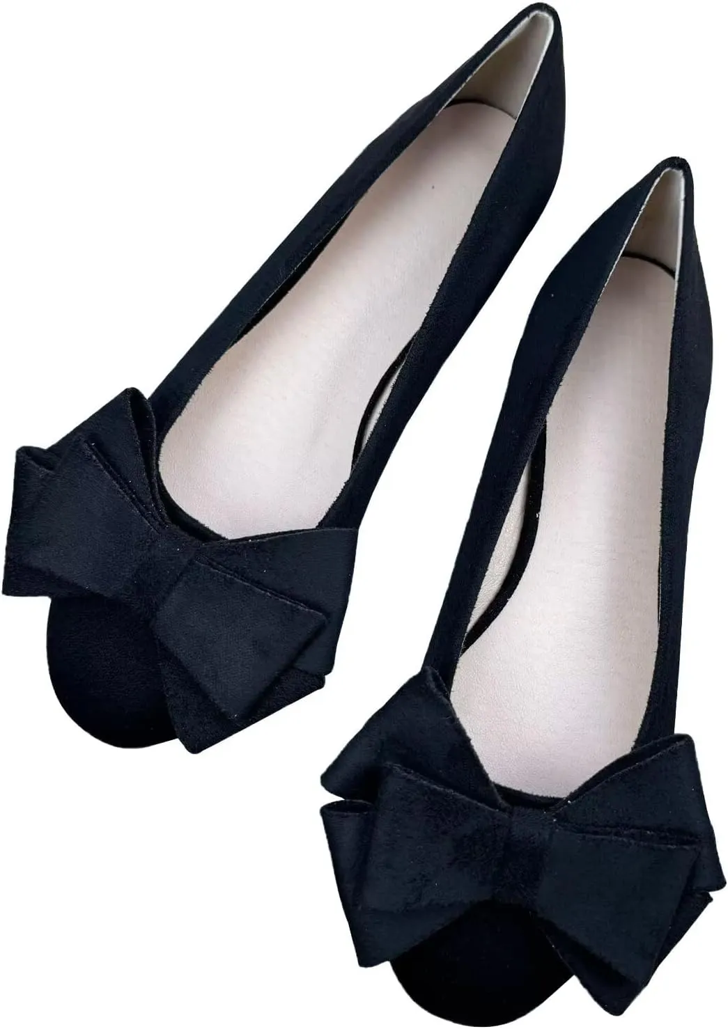 SAILING LU Women's Round Toe Ballerina Shoes Cute Bow Flats Comfortable Soft Suede Slip-ons Solid Color Office Lady Walking Loafers