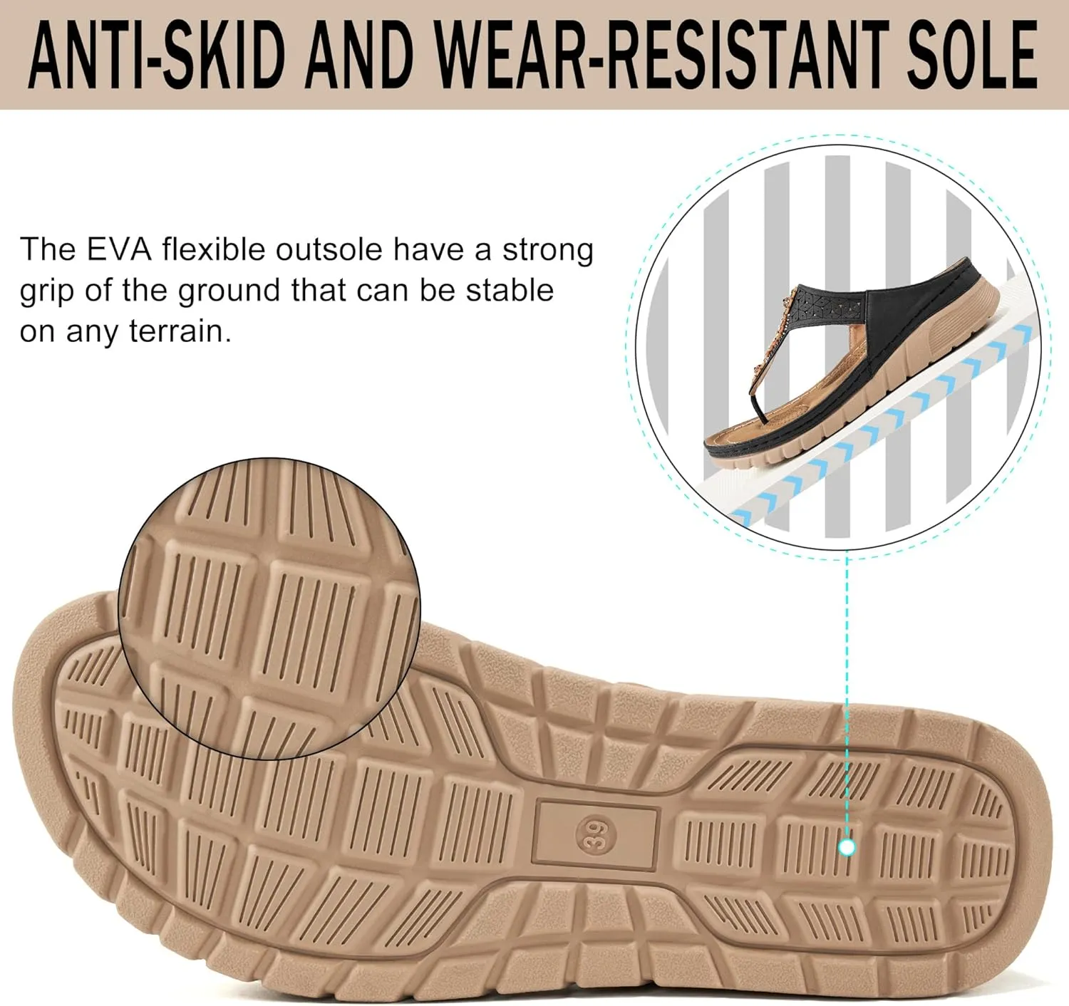 Sandals for Women Wedge Shoes: Casual Summer Comfortable Cushioned FootBed Bohemia Rhinestone Work Womens Flip Flops for Office Travel