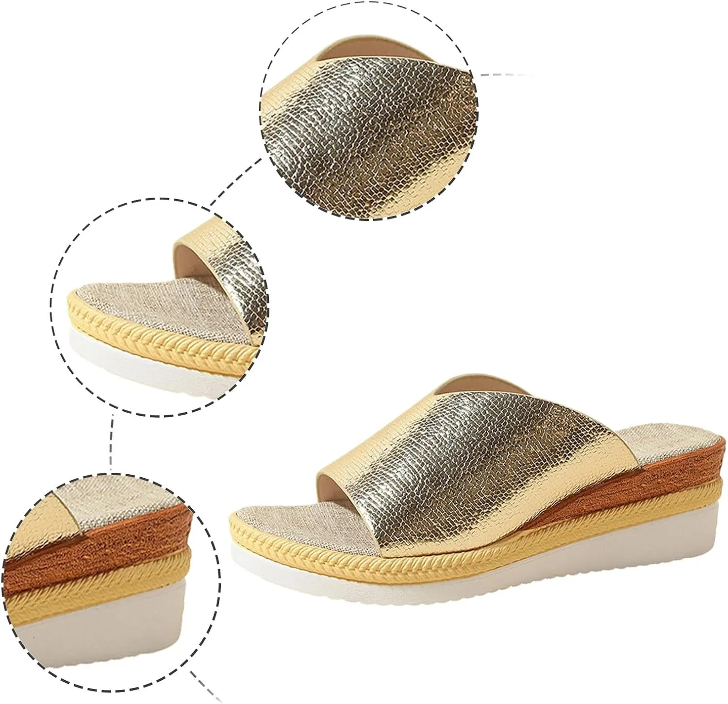 Sandals for Women Wedge Shoes,Fashion Lightweight Arch Support Slippers for Womens Comfy Wedge Orthopedic Sandals Summer Platform Cork Wedges Espadrille Heel Strappy Leather Sandals Dressy Shoes