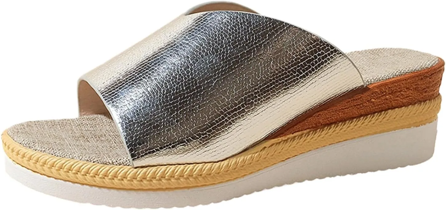 Sandals for Women Wedge Shoes,Fashion Lightweight Arch Support Slippers for Womens Comfy Wedge Orthopedic Sandals Summer Platform Cork Wedges Espadrille Heel Strappy Leather Sandals Dressy Shoes