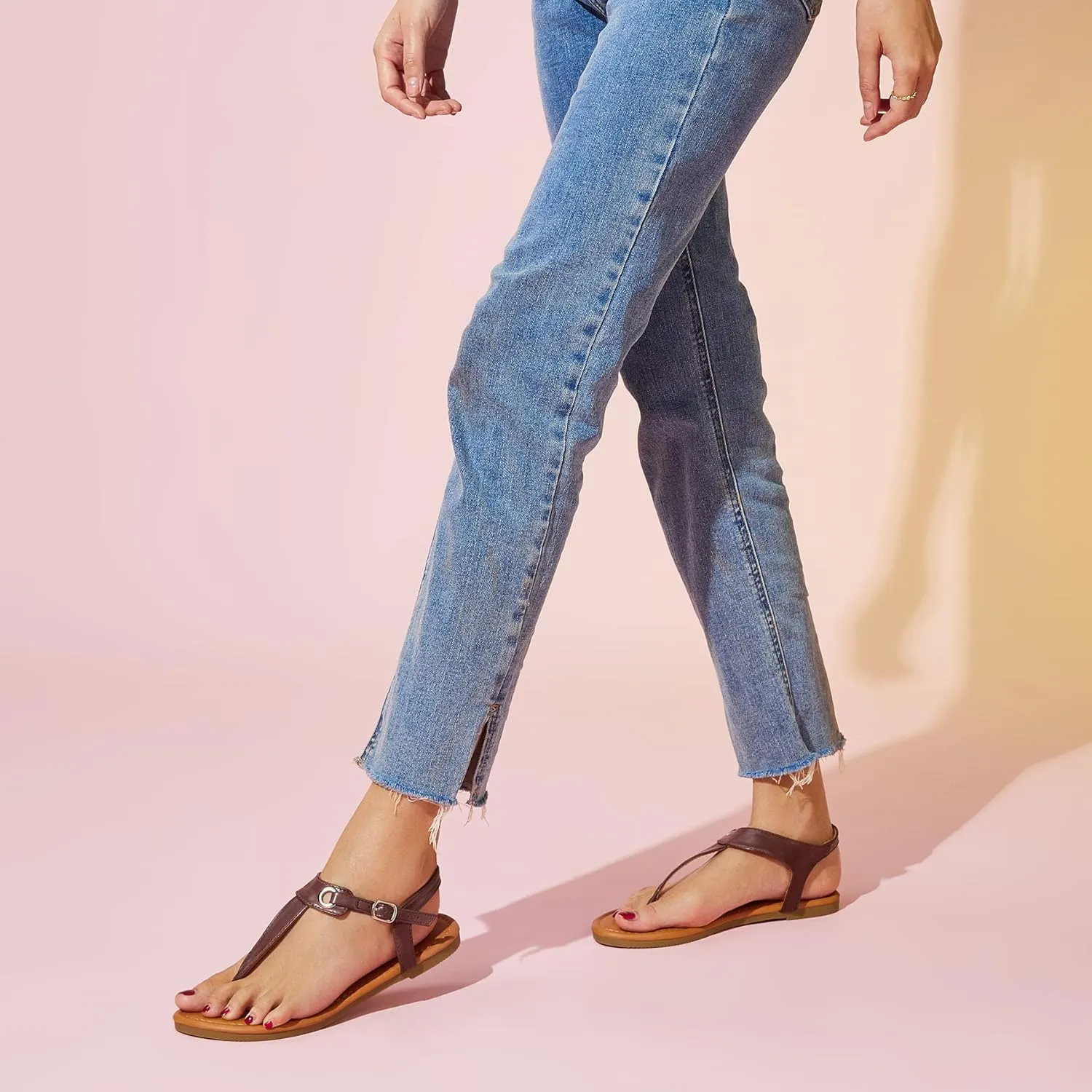 SANDALUP Women's Sandals Thong Flat Sandals Comfortable T-Strap Summer Shoes with Adjustable Ankle Buckle Dressy Sandals