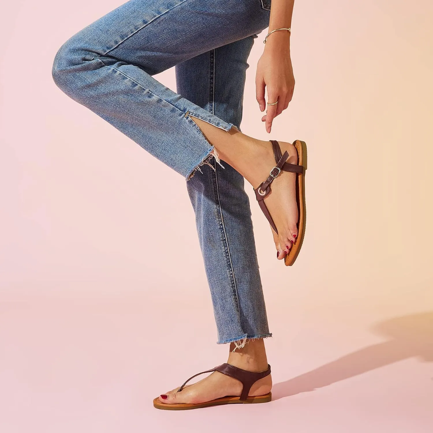 SANDALUP Women's Sandals Thong Flat Sandals Comfortable T-Strap Summer Shoes with Adjustable Ankle Buckle Dressy Sandals