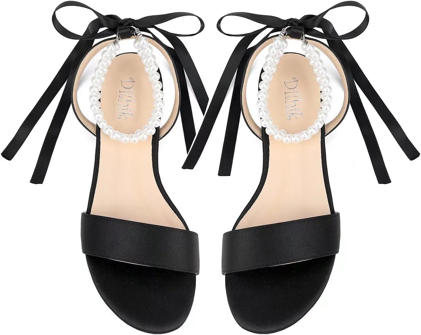 Satin Wedding Flats for Bride Pearl Sandals Open Toe Bridal Shoes Flat Wedding Shoes for Bride