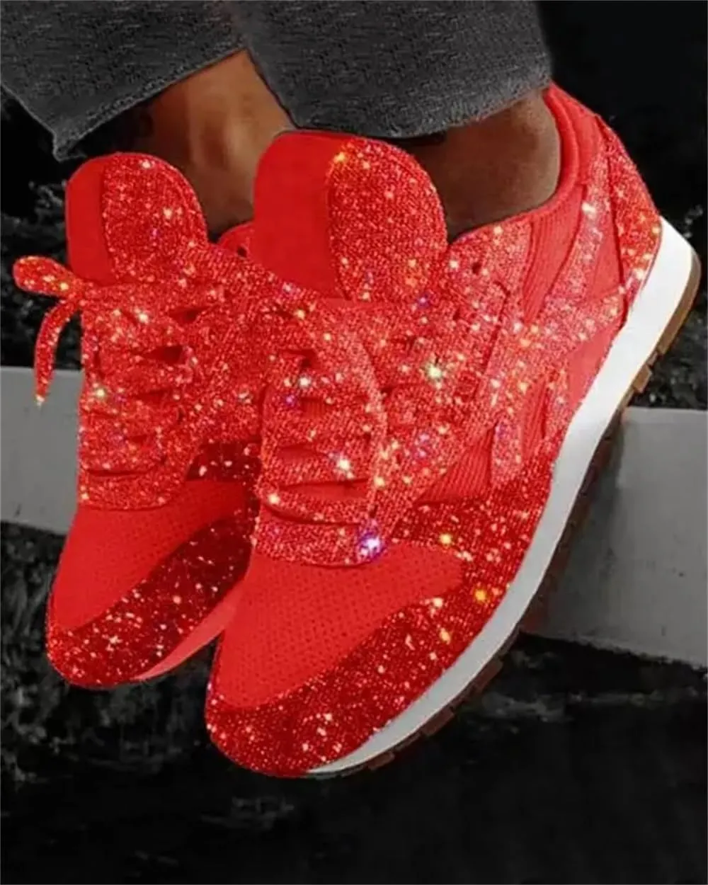 Sequins Lace-up Muffin Sneakers
