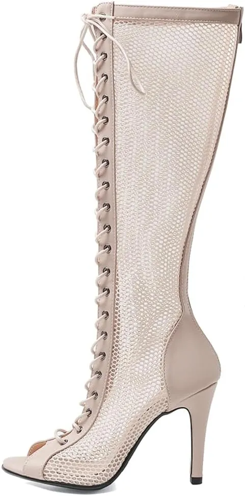Sexy Knee High Boots Sandals For Womens Peep Toe Lace Up Stilettos High Heels Gladiator Dressy Heeled Sandal