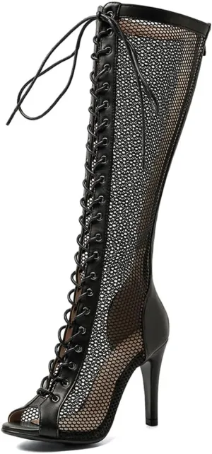 Sexy Knee High Boots Sandals For Womens Peep Toe Lace Up Stilettos High Heels Gladiator Dressy Heeled Sandal