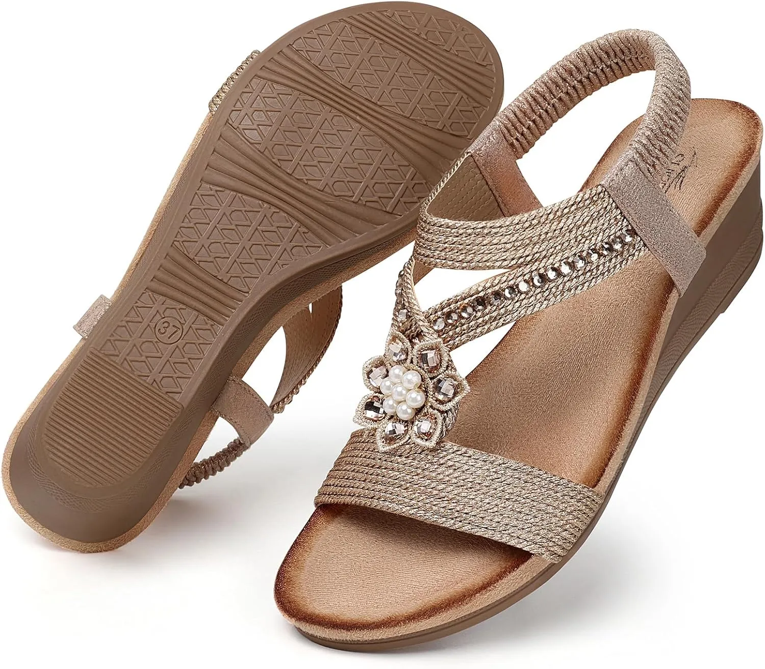 SHIBEVER Wedge Sandals for Women Dressy: Summer Low Wedges Comfortable Open Toe Sandals
