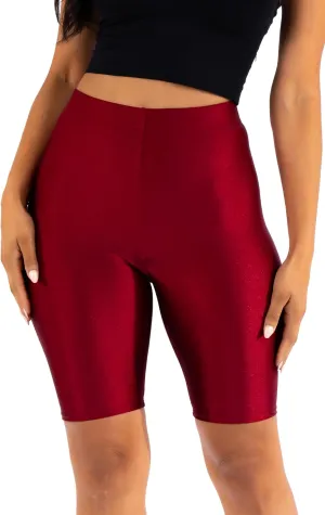 Shiny Biker Shorts Colorful Knee Length High Waist Active Slip Shorts Boy Shorts Dance Yoga Running Lounge