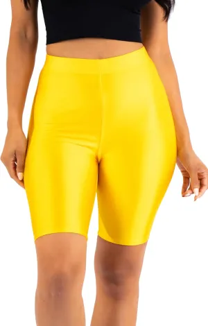 Shiny Biker Shorts Colorful Knee Length High Waist Active Slip Shorts Boy Shorts Dance Yoga Running Lounge