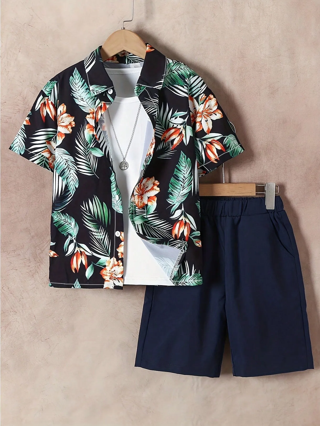 Shirt tropical| Boy Tropical Plant Print Short Sleeve Casual Shirt