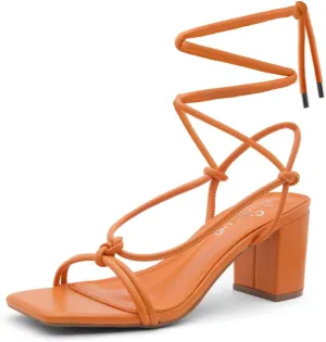 Shoe Land SL-Sweets Women's Lace-Up Chunky Low Heels, Strappy Ankle Wrap Tie-Up Block Short Heels – Semi-Casual Heeled Sandals for Prom Wedding and Party