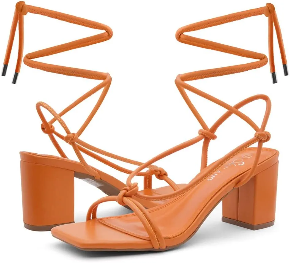 Shoe Land SL-Sweets Women's Lace-Up Chunky Low Heels, Strappy Ankle Wrap Tie-Up Block Short Heels – Semi-Casual Heeled Sandals for Prom Wedding and Party