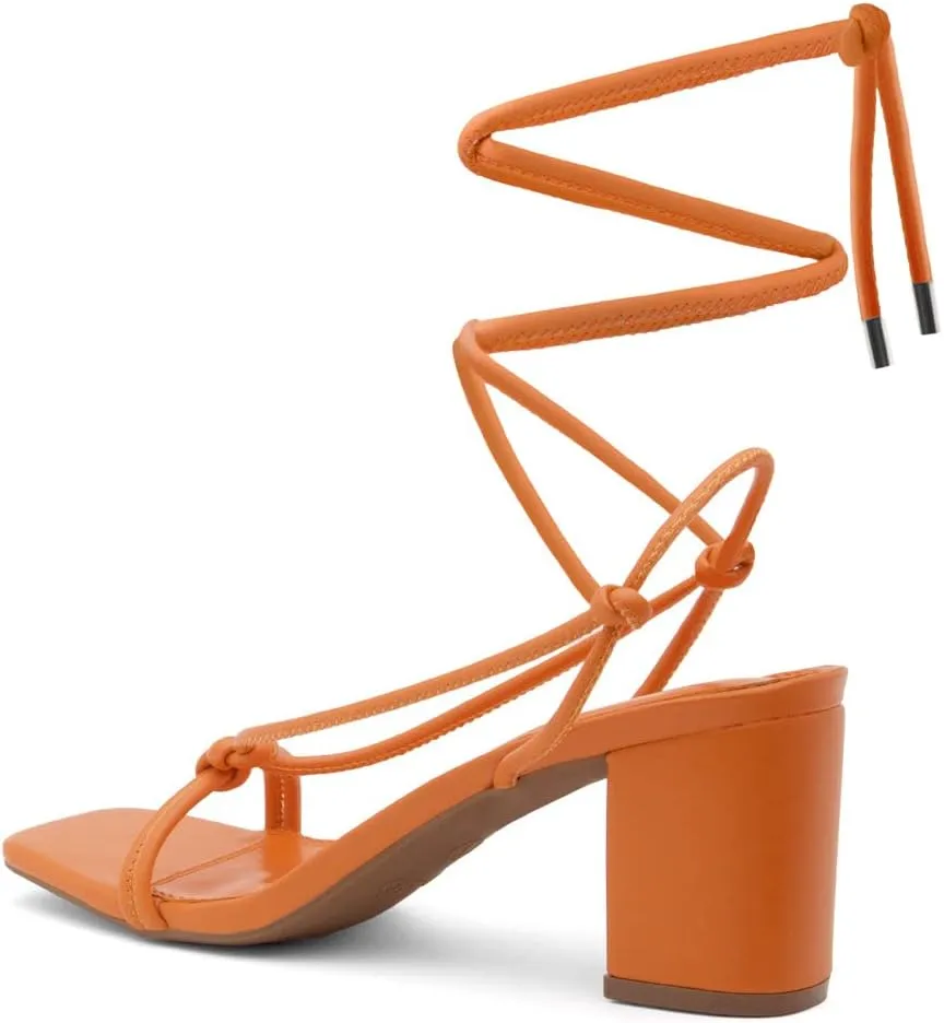 Shoe Land SL-Sweets Women's Lace-Up Chunky Low Heels, Strappy Ankle Wrap Tie-Up Block Short Heels – Semi-Casual Heeled Sandals for Prom Wedding and Party