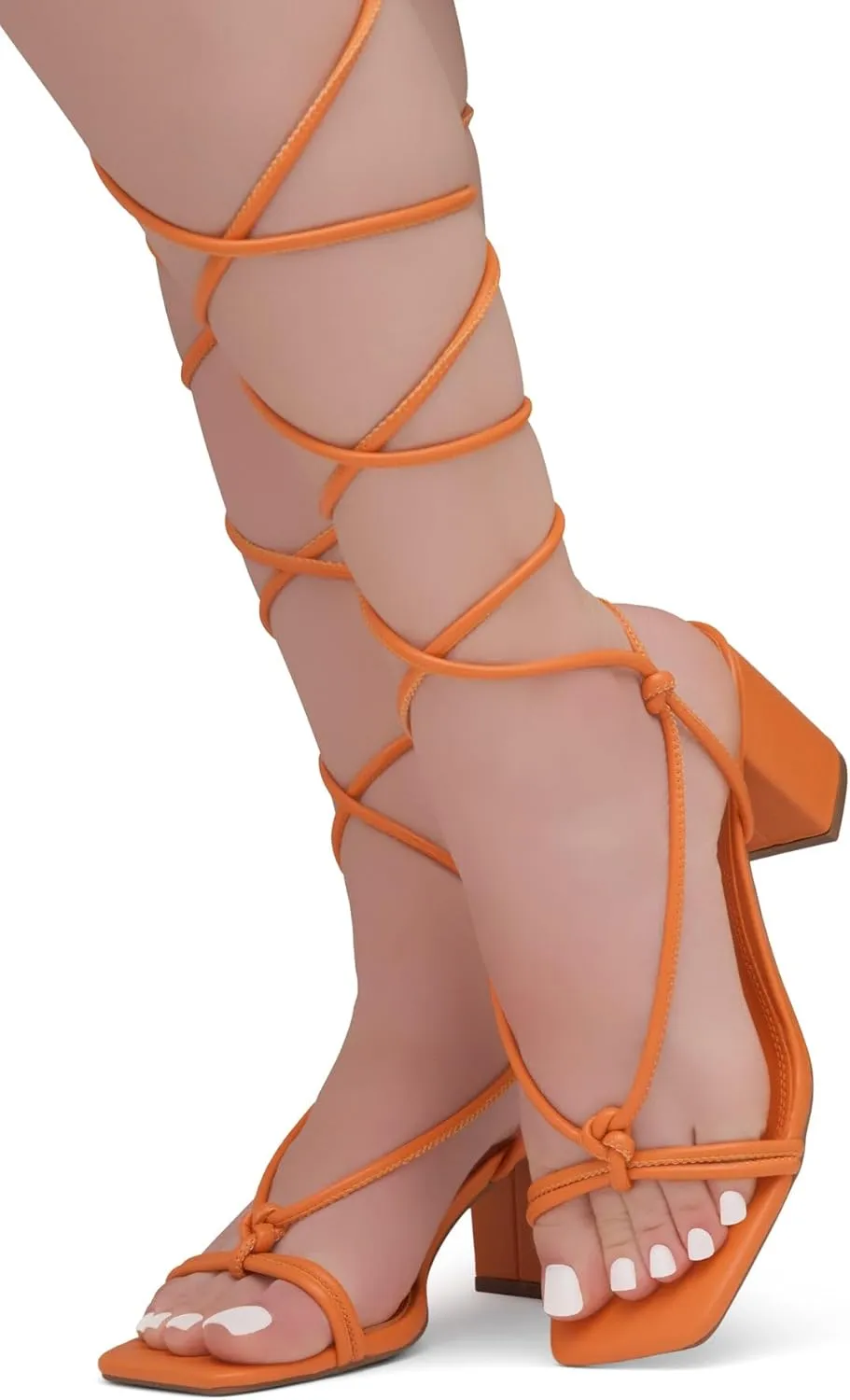 Shoe Land SL-Sweets Women's Lace-Up Chunky Low Heels, Strappy Ankle Wrap Tie-Up Block Short Heels – Semi-Casual Heeled Sandals for Prom Wedding and Party