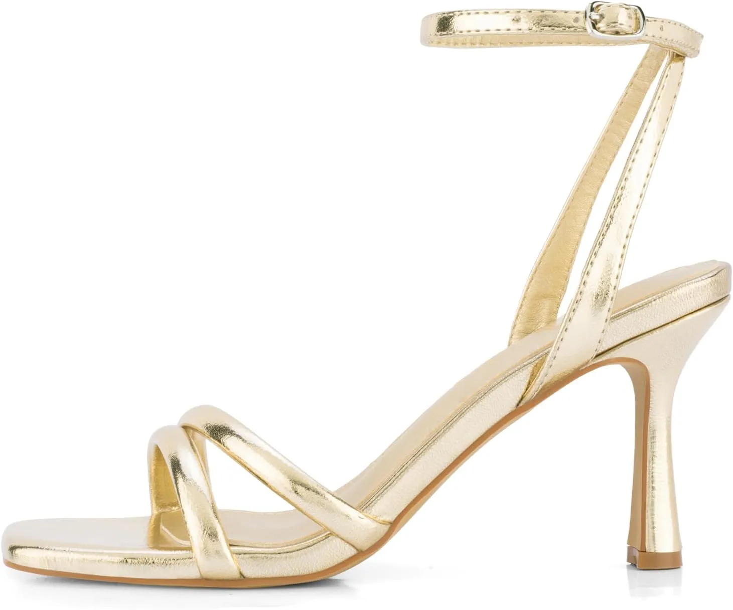 Shoe'N Tale Women's Strappy Heels Sexy Stilettos Summer Heeled Sandals High Heel Ankle Buckle Square Toe Dressy Shoes