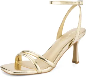 Shoe'N Tale Women's Strappy Heels Sexy Stilettos Summer Heeled Sandals High Heel Ankle Buckle Square Toe Dressy Shoes