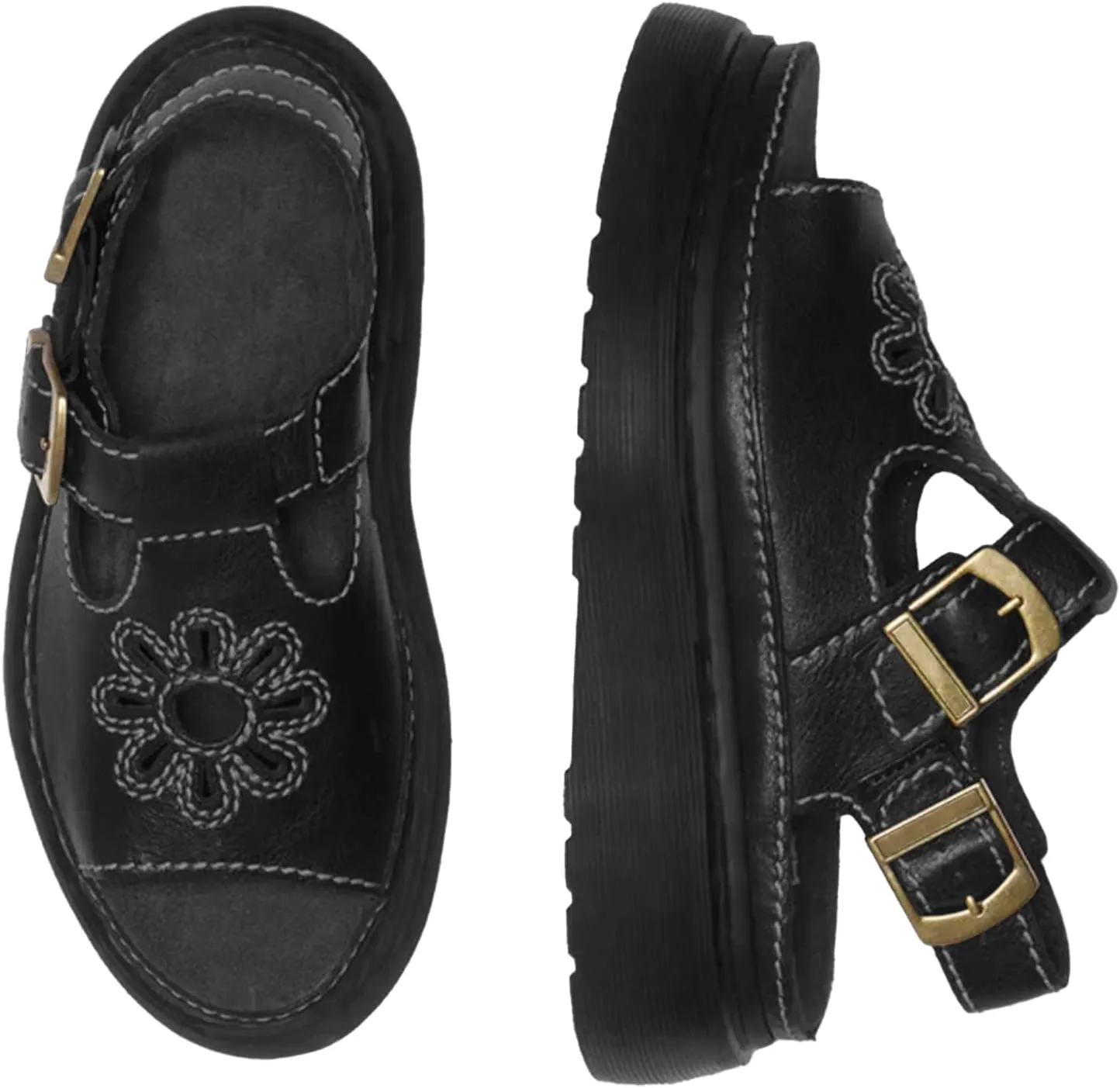 SIFINELAR WOMEN Brown Flower Platform Sandals for Women with Adjustable Buckle Back Strap Comfort Summer Open Toe Slip on Slingback T-Strap Beach Sandals.