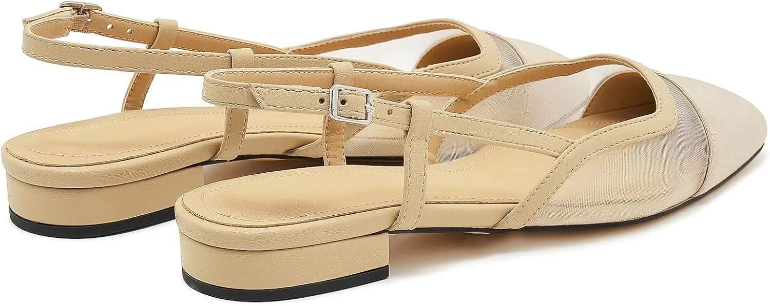 Slingback Flats for Women Cap Toe Two Tone Flat Pumps Work Office Shoes