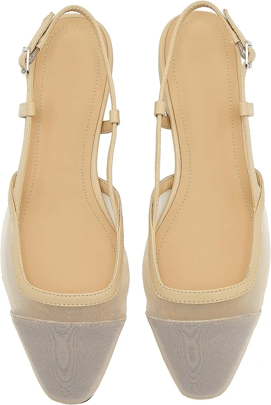Slingback Flats for Women Cap Toe Two Tone Flat Pumps Work Office Shoes