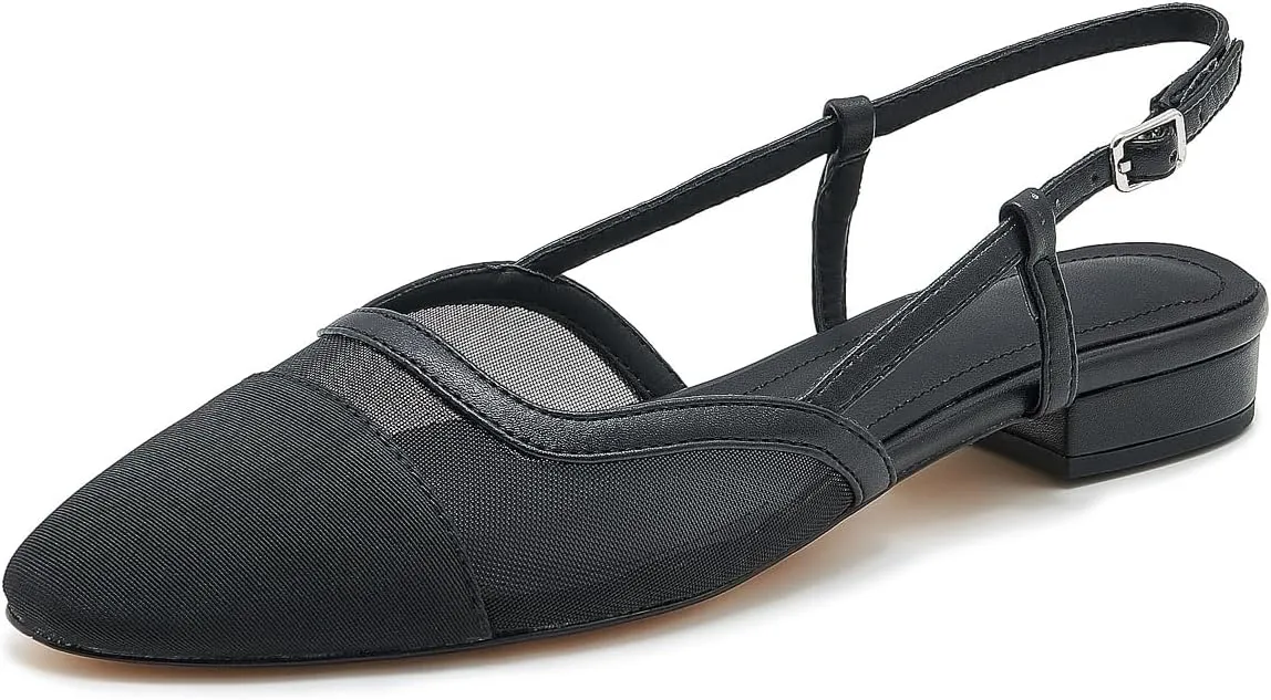 Slingback Flats for Women Cap Toe Two Tone Flat Pumps Work Office Shoes