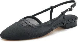 Slingback Flats for Women Cap Toe Two Tone Flat Pumps Work Office Shoes