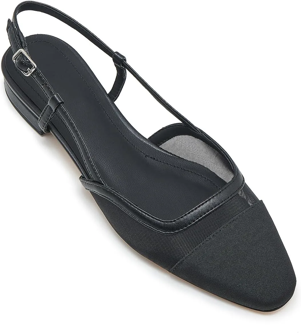 Slingback Flats for Women Cap Toe Two Tone Flat Pumps Work Office Shoes